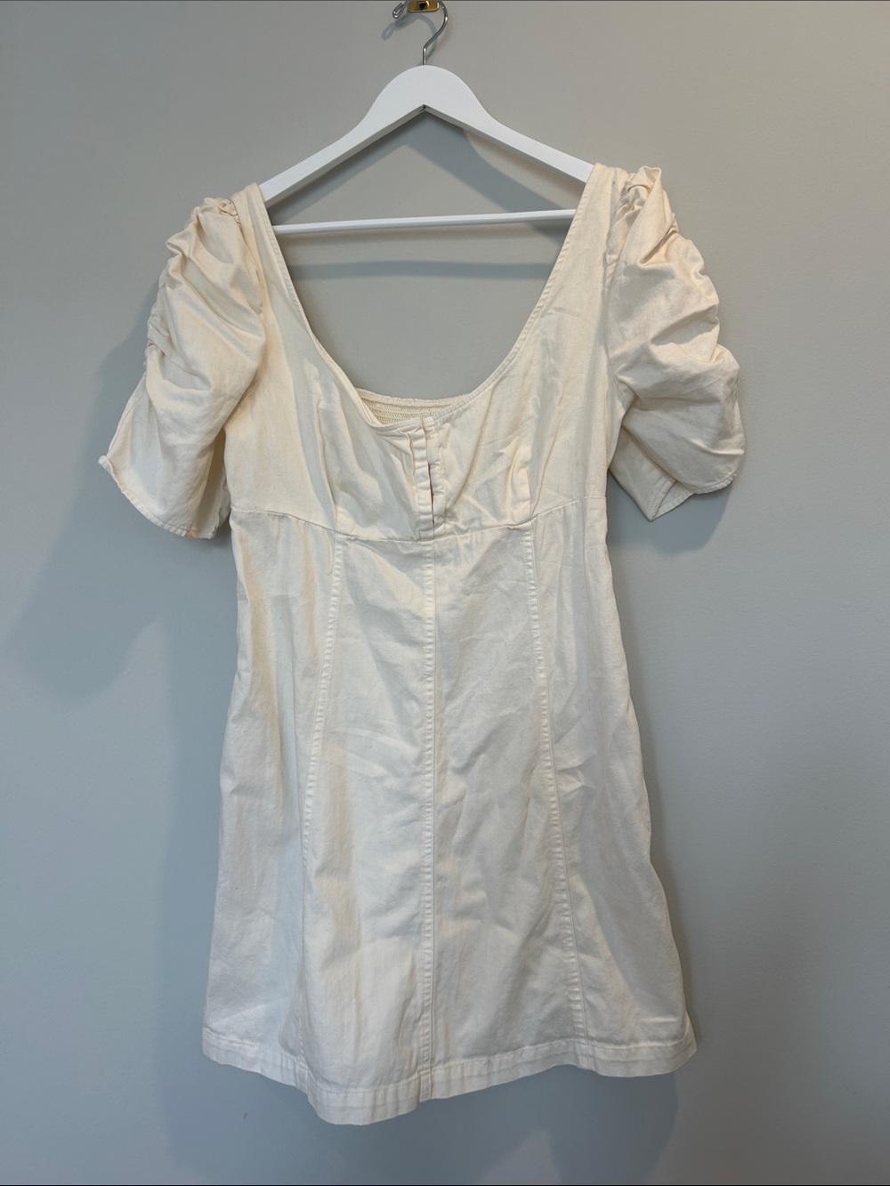 Free People Cream Scoop-Neck Mini Dress with Puff Sleeves